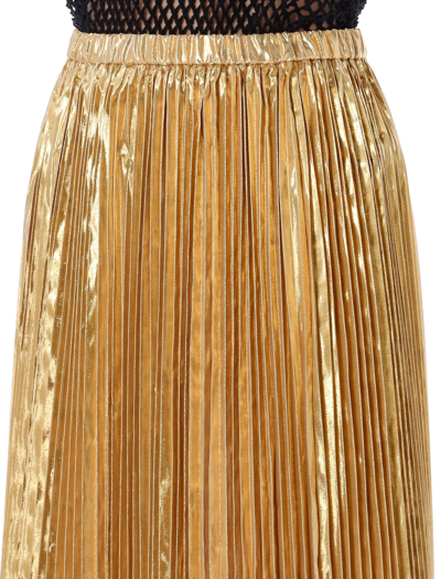 Shop Junya Watanabe Pleated Laminated Midi Skirt In Light Gold