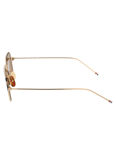 Shop Thom Browne Tb-116 Sunglasses In White Gold - Navy W/ Dark Brown