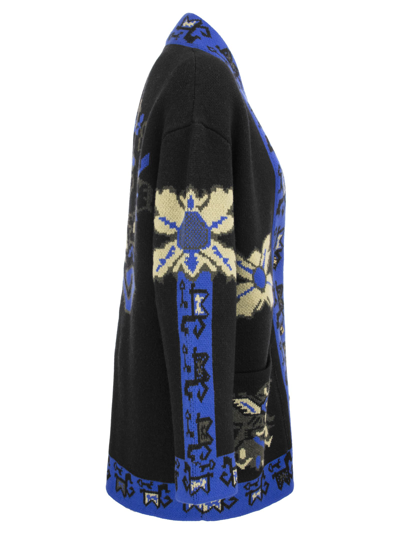 Shop Etro Jacquard Knit Coat With Geometric Patterns In Black