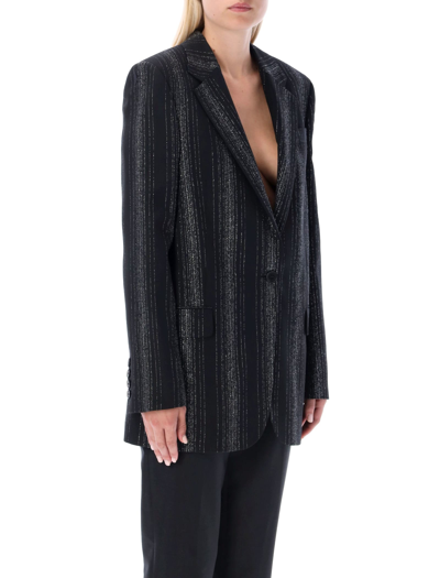 Shop Stella Mccartney Lurex Wool Blazer In Black
