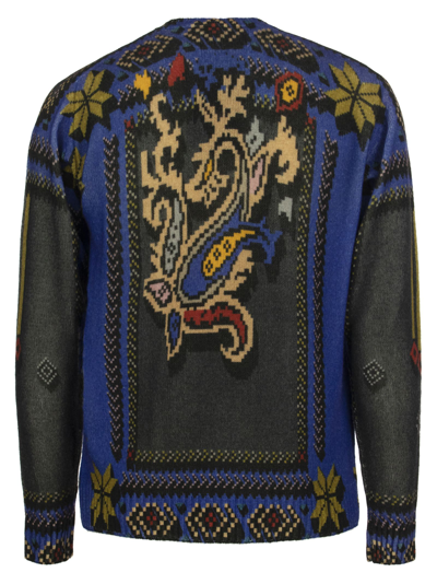 Etro Printed Virgin Wool Jumper In Blue