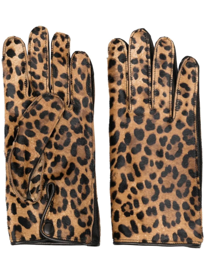 Shop Maison Margiela Sll-over Leopard-print Gloves In Brown