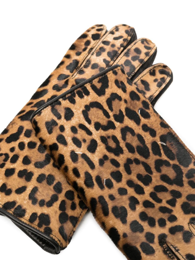 Shop Maison Margiela Sll-over Leopard-print Gloves In Brown