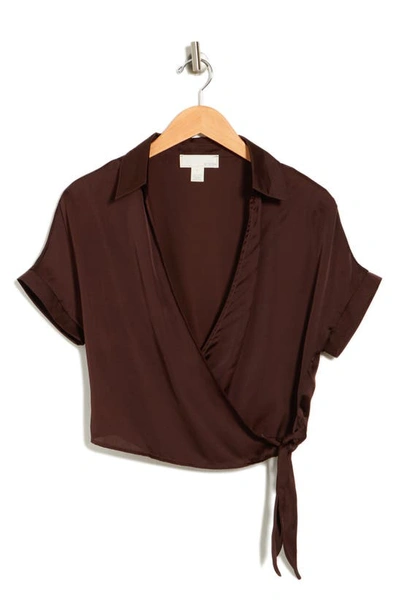 By Design Spread Collar Wrap Crop Top In Black Coffee