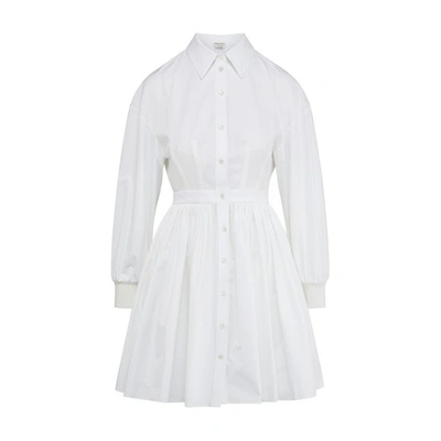 Gathered Cotton-poplin Mini Shirt Dress In White