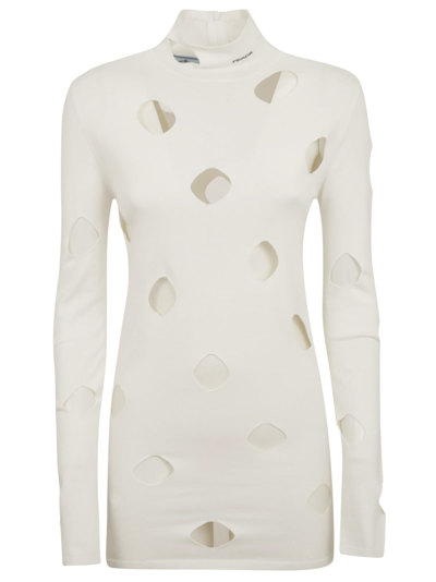Shop Prada Perforated Turtleneck Sweater In White