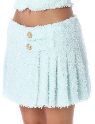 Shop Balmain Tweed Mini Skirt In Pale Light Blue