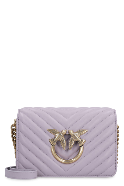 Shop Pinko Love Click Mini Quilted Leather Crossbody Bag In Lilac