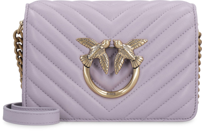 Shop Pinko Love Click Mini Quilted Leather Crossbody Bag In Lilac
