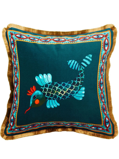 Shop La Doublej Fish Friend Velvet Cushion In Rot