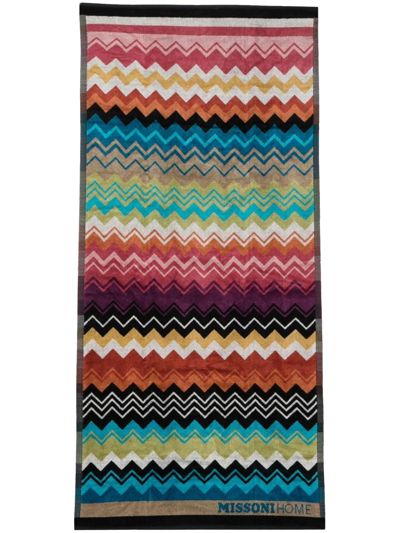 Shop Missoni Giacomo Zigzag Pattern Towel In Blue