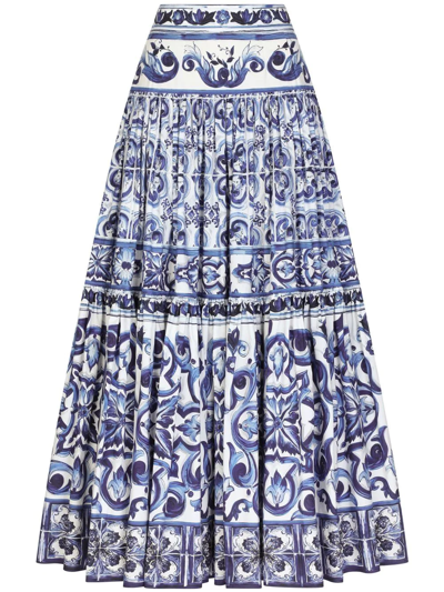 Shop Dolce & Gabbana Majolica-print Pleated Maxi Skirt In Blue