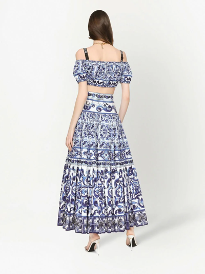 Shop Dolce & Gabbana Majolica-print Pleated Maxi Skirt In Blue