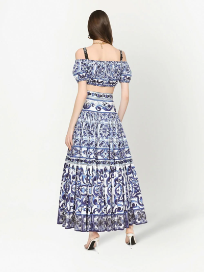 Dolce & Gabbana Majolica-print Poplin Calf-length Skirt In Blue