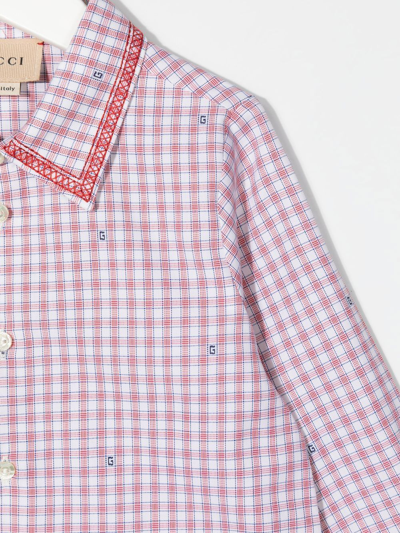 Shop Gucci Checked Logo-embroidered Shirt In Weiss