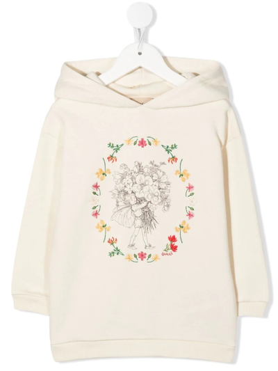 Shop Gucci Fairy-print Cotton Hoodie In Nude