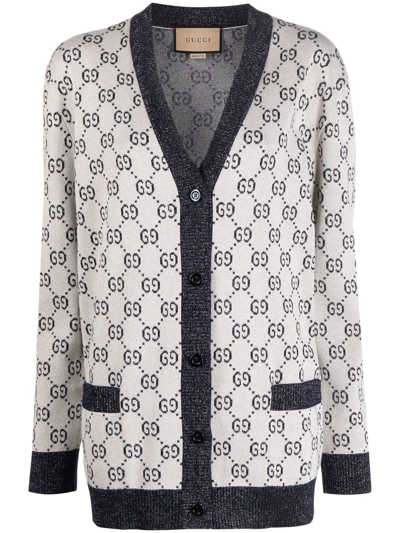 Shop Gucci Gg Intarsia-knit Cardigan In Weiss