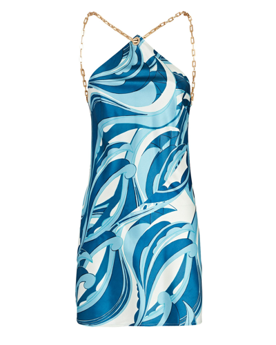 Shop Cult Gaia Minna Chain-embellished Halter Mini Dress In Blue-med