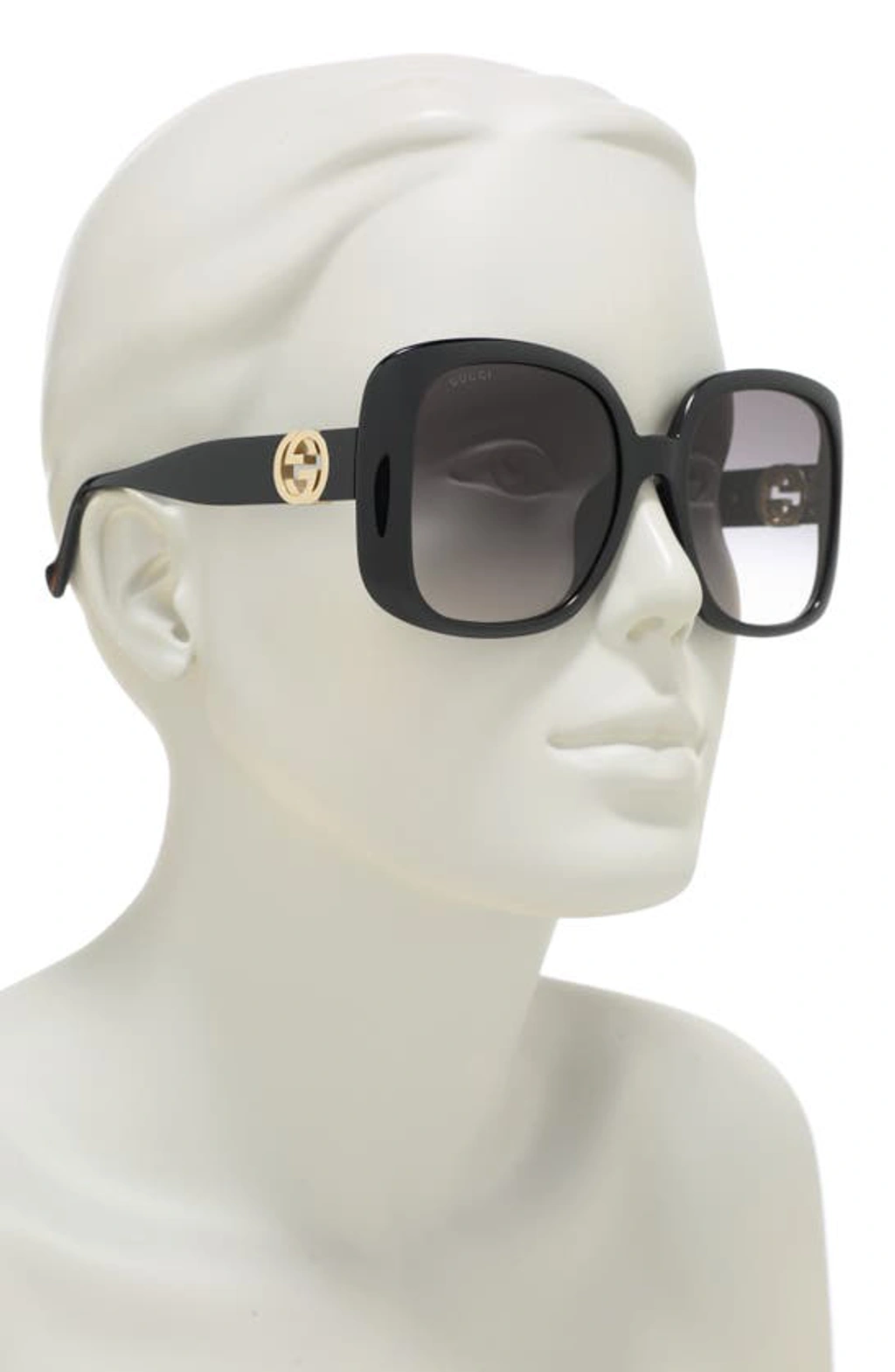 Gucci 57mm Oversized Square Sunglasses In Black Black Grey  display picture 2