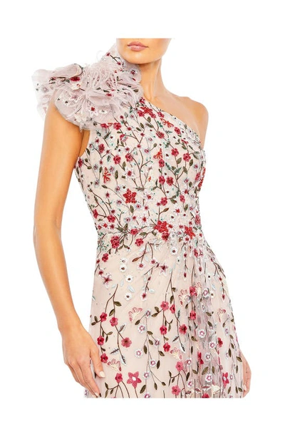 Mac Duggal Embellished Ruffled One Shoulder A Line Gown In Rose Multi