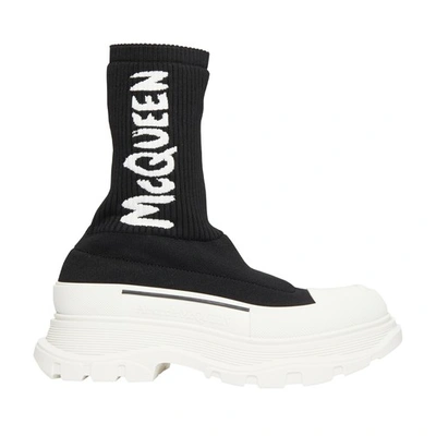 Shop Alexander Mcqueen Tread Slick Ankle Boots In Black Whi Of Whi Blk