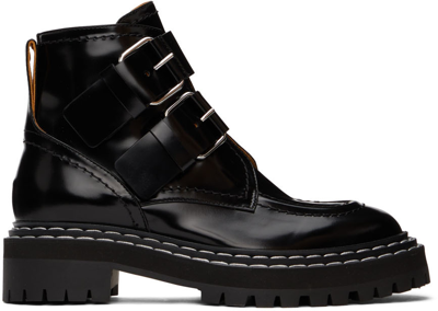 Shop Proenza Schouler Black Lug Sole Buckle Boots In 14240 Black