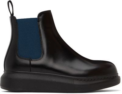 Shop Alexander Mcqueen Black & Blue Hybrid Ankle Boots In 1097 Black/petrol