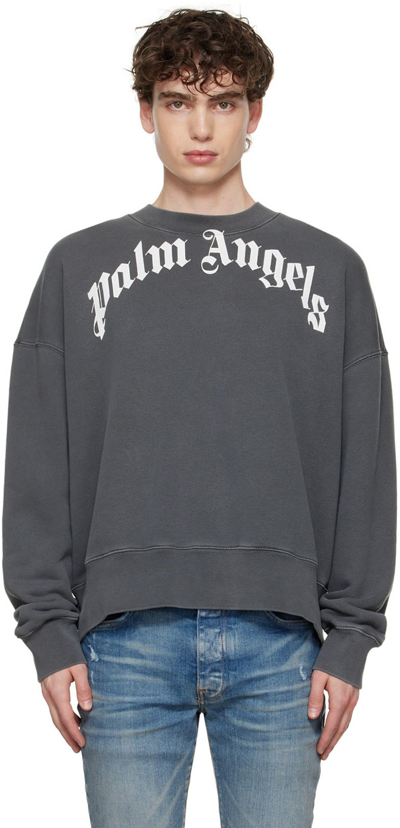 Shop Palm Angels Gray Logo Sweatshirt In Black/white