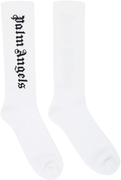 Shop Palm Angels White Logo Socks In White/black