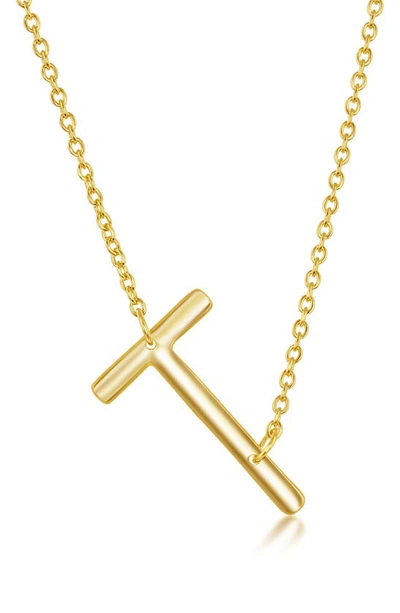 Simona Gold Plated Sterling Silver Sideways Initial Necklace In Gold - T