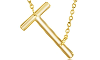 Simona Gold Plated Sterling Silver Sideways Initial Necklace In Gold - T