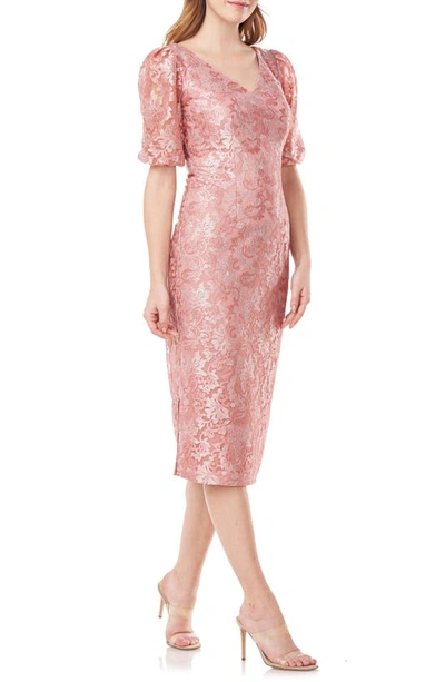 Js Collections Lia Puff Sleeve Cocktail Dress In Rose Cloud