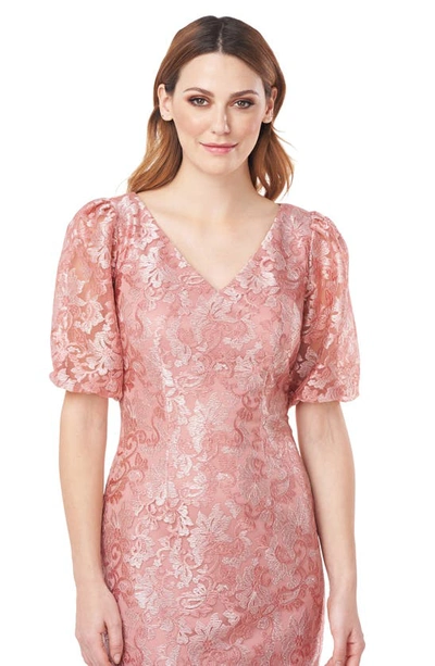 Js Collections Lia Puff Sleeve Cocktail Dress In Rose Cloud