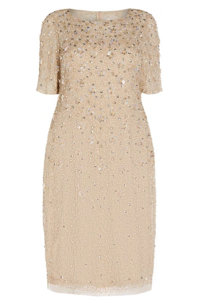 Shop Adrianna Papell Beaded Cocktail Dress In Biscotti