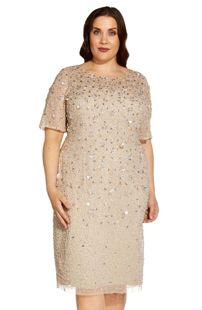 Shop Adrianna Papell Beaded Cocktail Dress In Biscotti