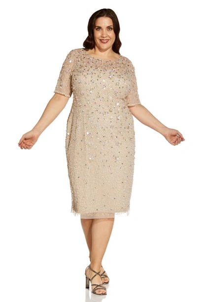 Shop Adrianna Papell Beaded Cocktail Dress In Biscotti