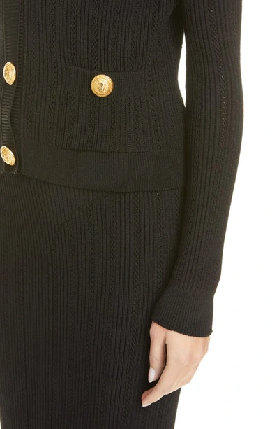 Balmain Ribbed Texture Knit Cardigan With Gold Buttons In Black