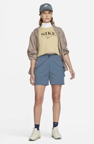 Shop Nike Sportswear Essential Woven High Waist Shorts In Ash Green/ White