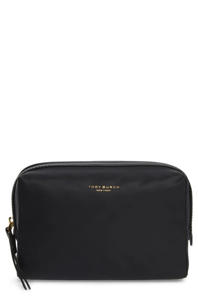 Shop Tory Burch Small Perry Nylon Cosmetics Case In Black