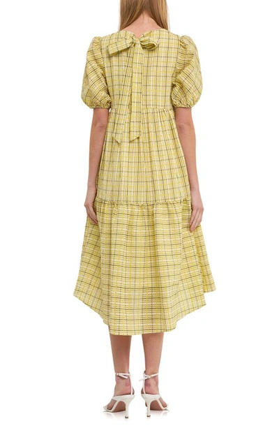 English Factory Plaid Tiered Ruffle Cotton Blend Dress In Lime