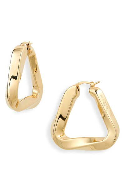 Shop Bottega Veneta Twisted Triangle Hoop Earrings In Metallic Yellow Gold