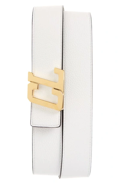 Shop Christian Louboutin Happy Rui Logo Buckle Leather Belt In Bianco/ Loub/ Gold