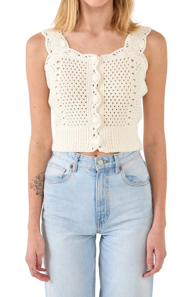 English Factory Scallop Detail Button Detail Knit Tank Top In Ivory