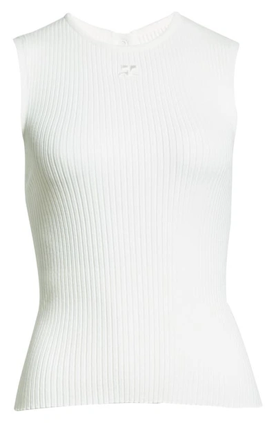 Shop Courrèges Cape Back Ribbed Sleeveless Top In White