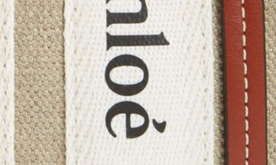 Shop Chloé Nano Woody Logo Strap Canvas Tote In White - Brown 1