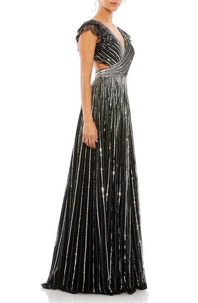 Shop Mac Duggal Sequin Cutout Gown In Black Silver