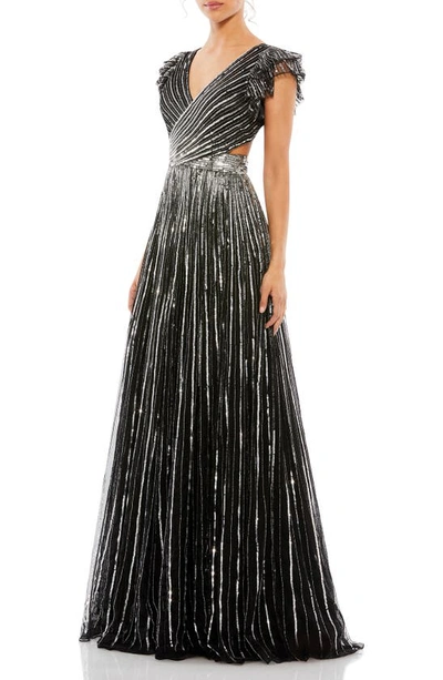 Shop Mac Duggal Sequin Cutout Gown In Black Silver