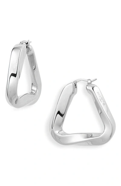 Shop Bottega Veneta Twisted Triangle Hoop Earrings In Metallic Silver