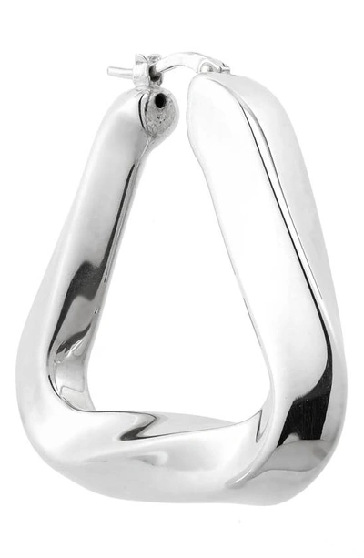 Shop Bottega Veneta Twisted Triangle Hoop Earrings In Metallic Silver