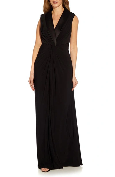 Shop Adrianna Papell Tuxedo Matte Jersey Gown In Black